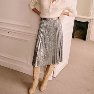 Sézane silver sequined “Dino” pleated skirt size 36 FR / 4 US